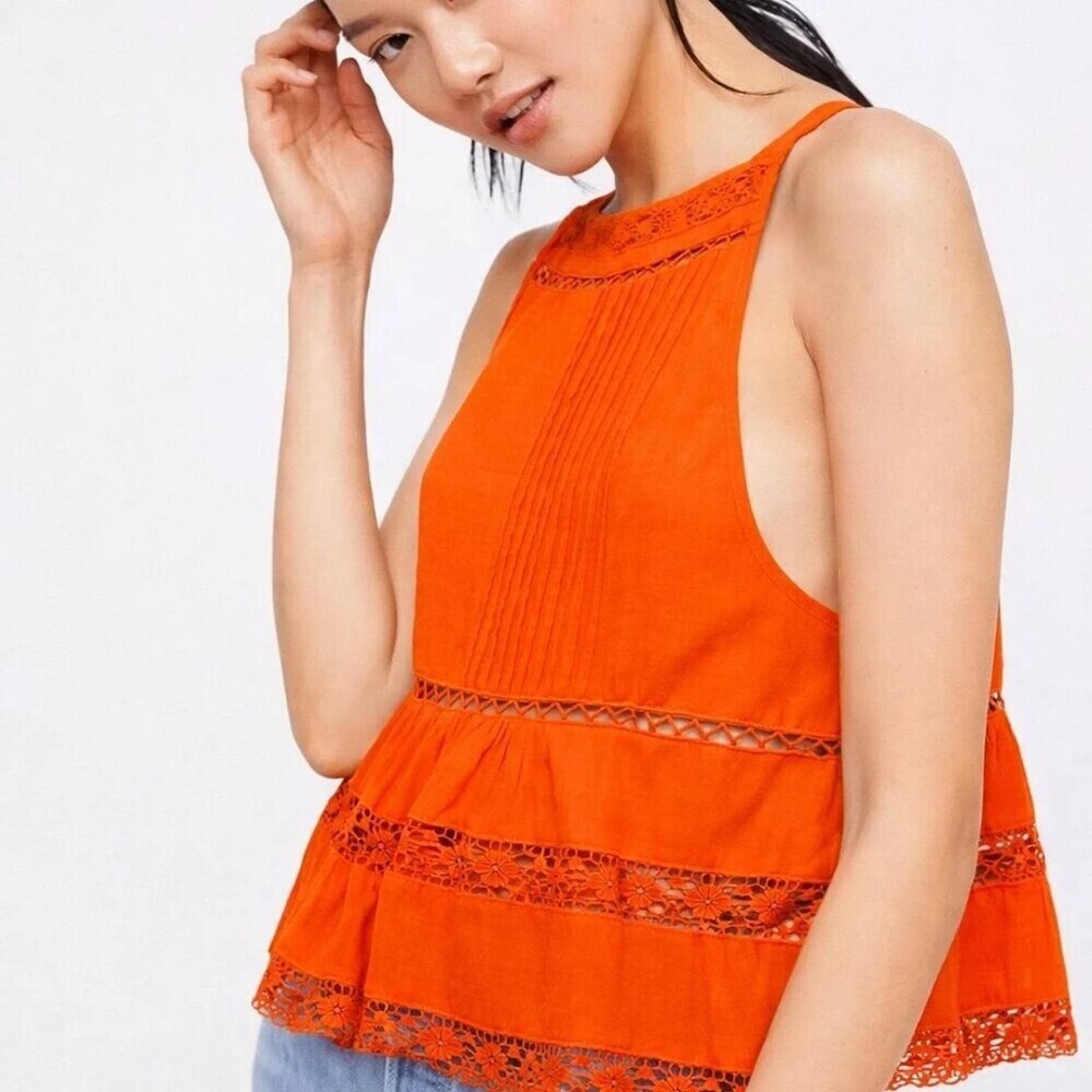 Free People Crochet Tank Top in Firecracker Orange Constant Crush - Small